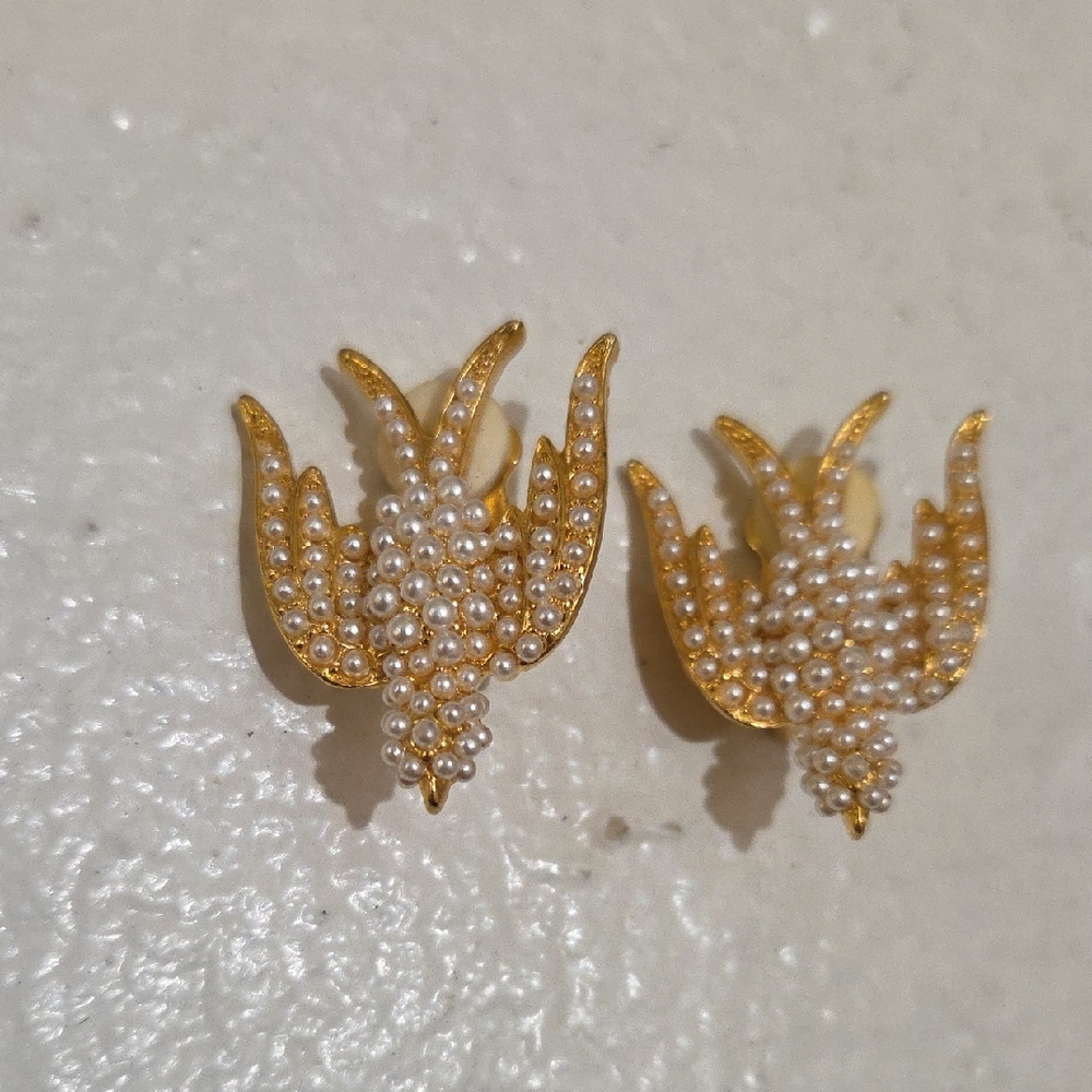 Heidi Daus Gold and Pearl Bird Earrings